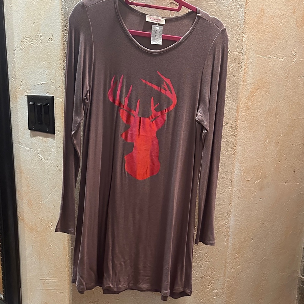 Rachel Kate Brown Tunic with Red Deer Design
